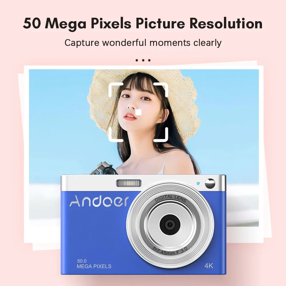 Compact 4K Digital Video Camera with 50MP, Auto Focus, and 16X Zoom for Teens