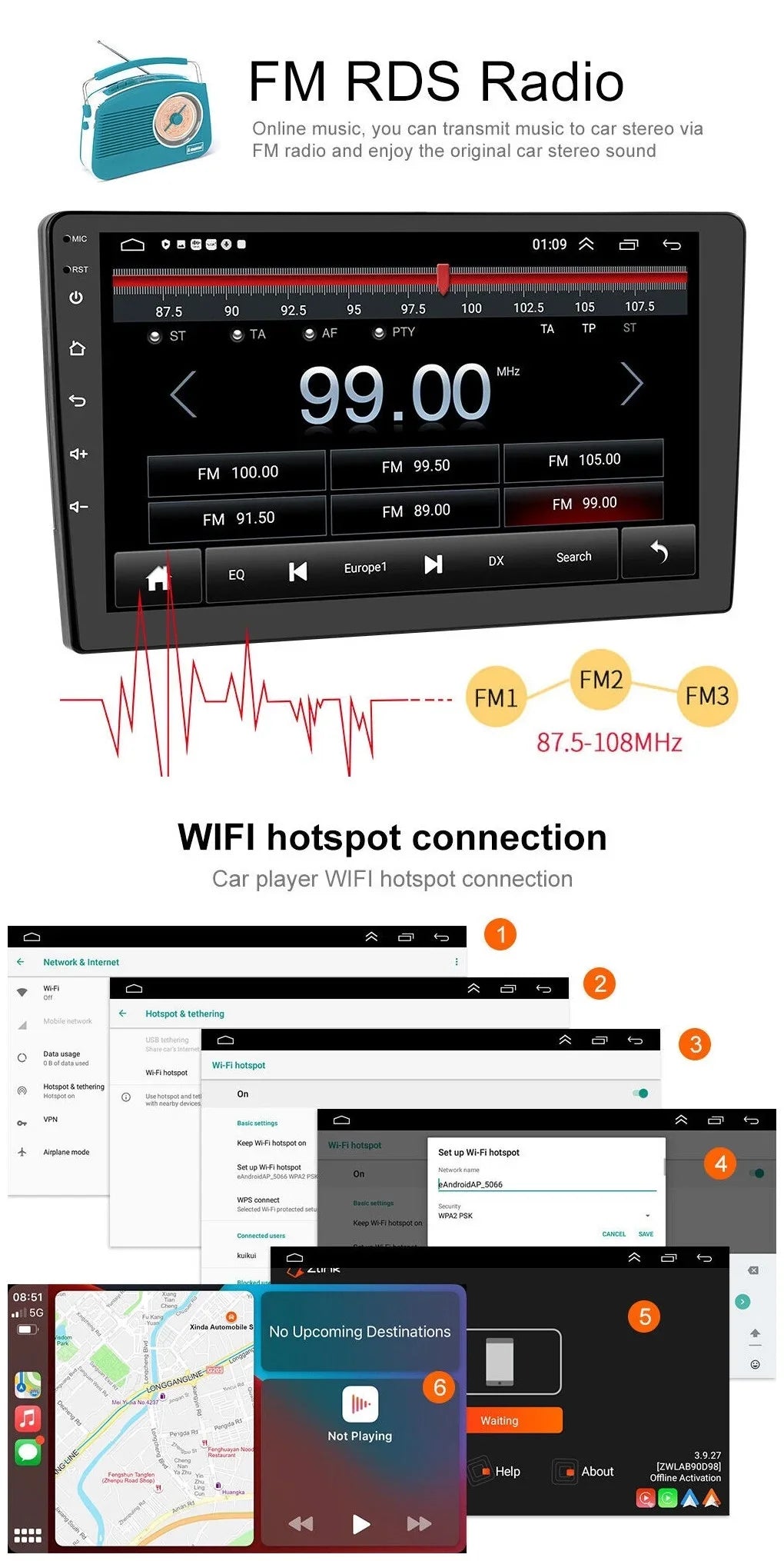 Carplay 2+32GB Android 12 Bluetooth Wifi Car Stereo Radio Head Unit GPS Navigation For 2003-2007 Honda Accord