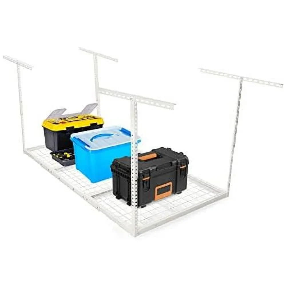 3X6 Overhead Garage Storage Rack Adjustable Ceiling Garage Organization Shelf Ceiling Mounted Storage Racks White