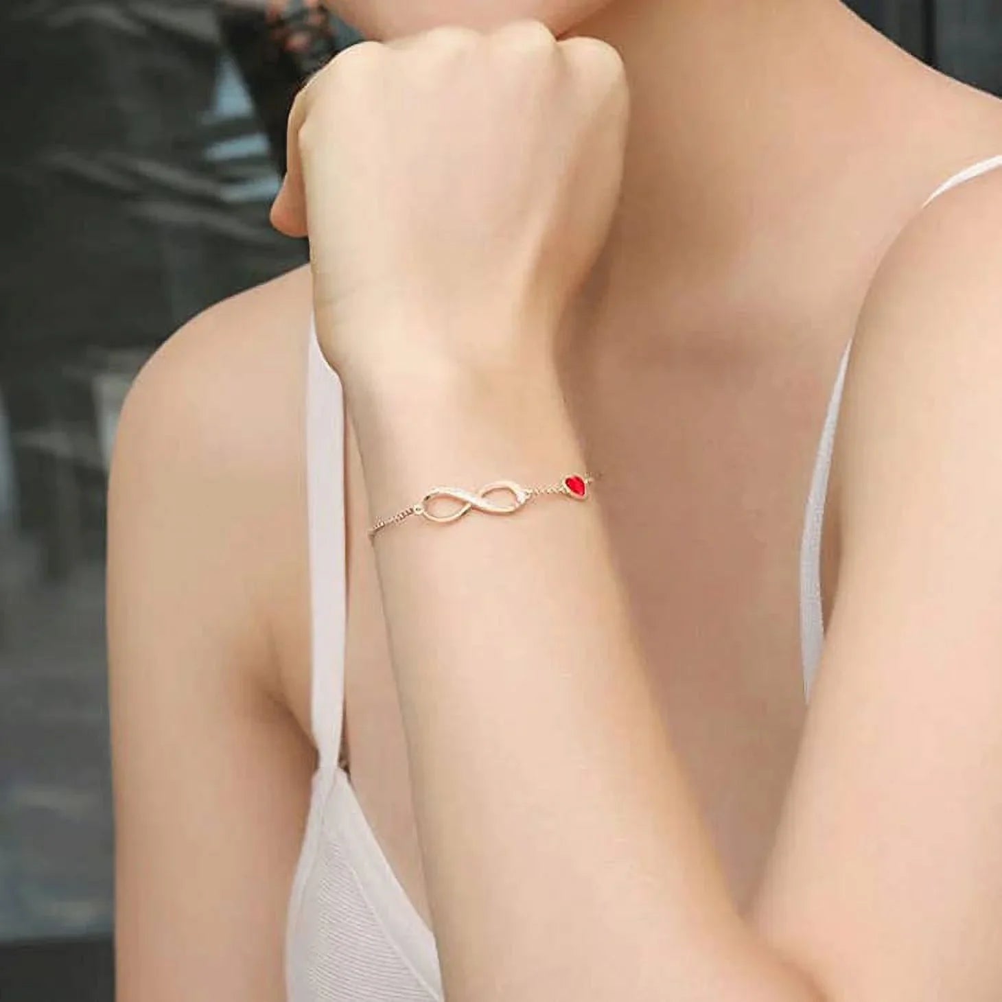 925 Sterling Silver Rose Gold Infinity Red Crystal Bracelet