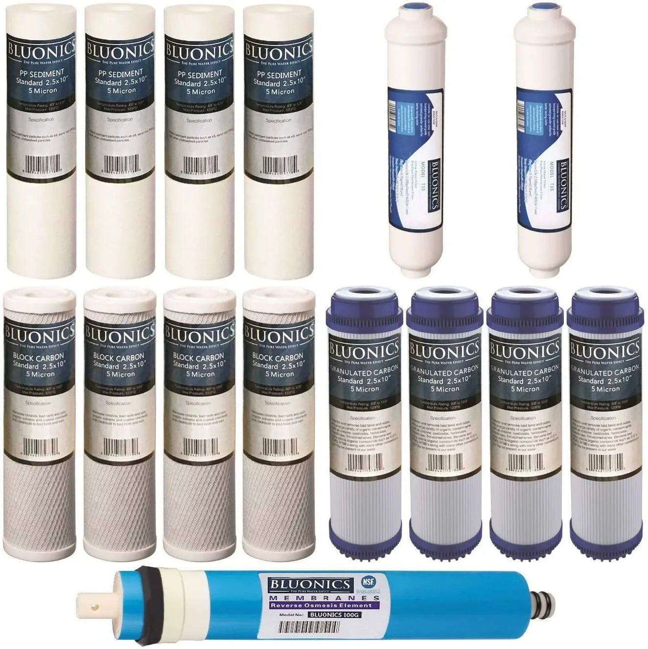 Reverse Osmosis Replacement Filter Set RO Cartridges 15 pcs w/ 100 GPD Membrane
