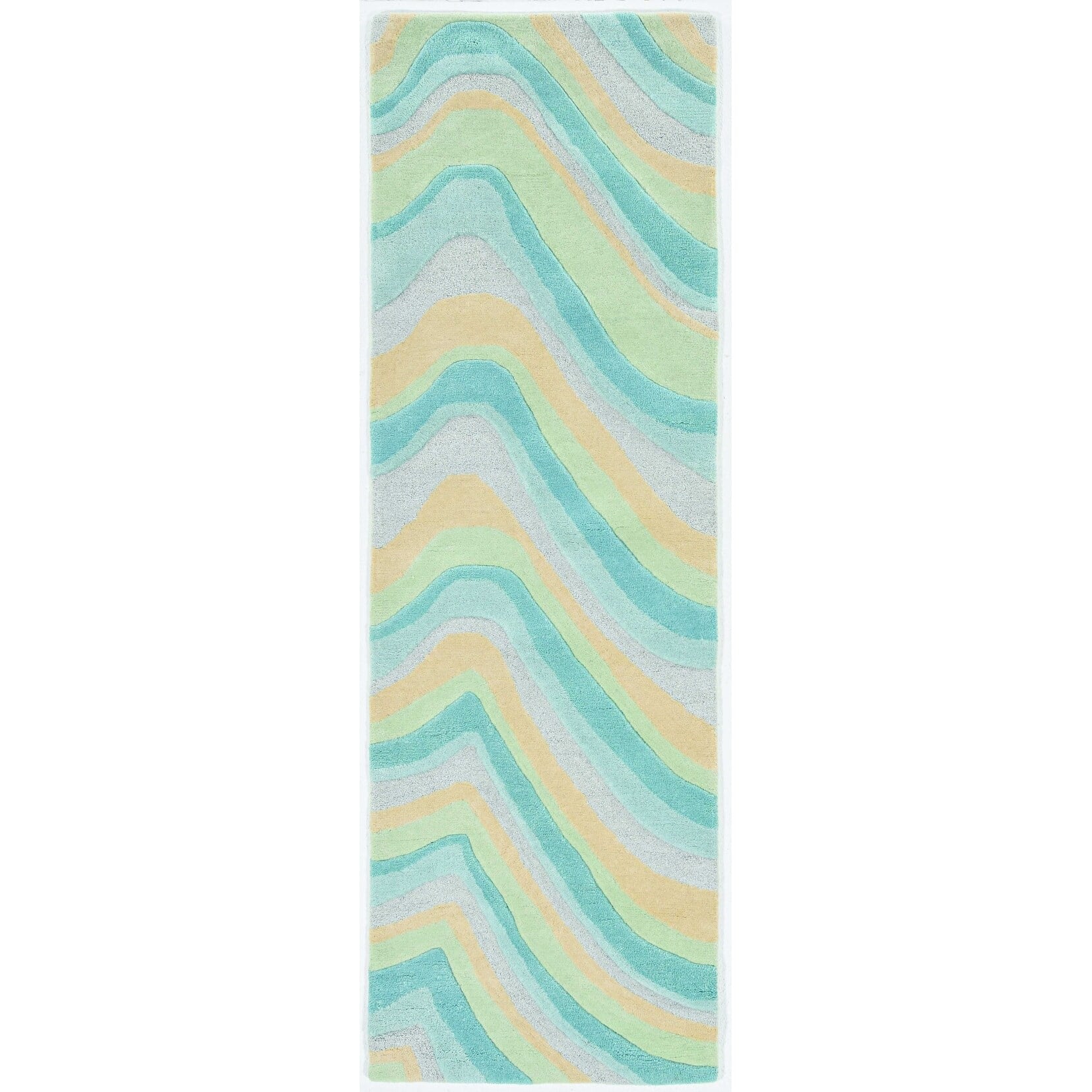 HomeRoots  8' Ocean Blue Beige Hand Tufted Abstract Waves  Runner Rug - 9'3" x 12'3"