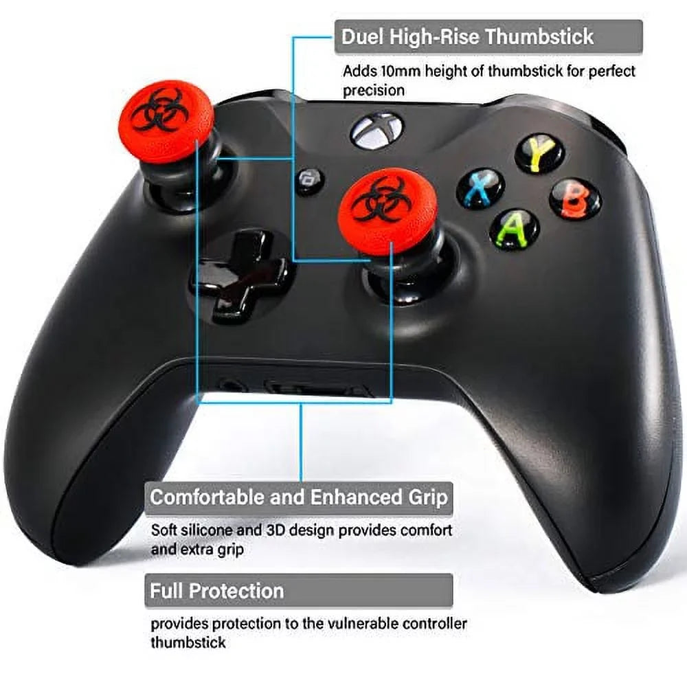 Playrealm FPS Thumbstick Extender & 3D Texture Rubber Silicone Grip Cover 2 Sets for Xbox Series X/S & Xbox One Controller(BioH Red)