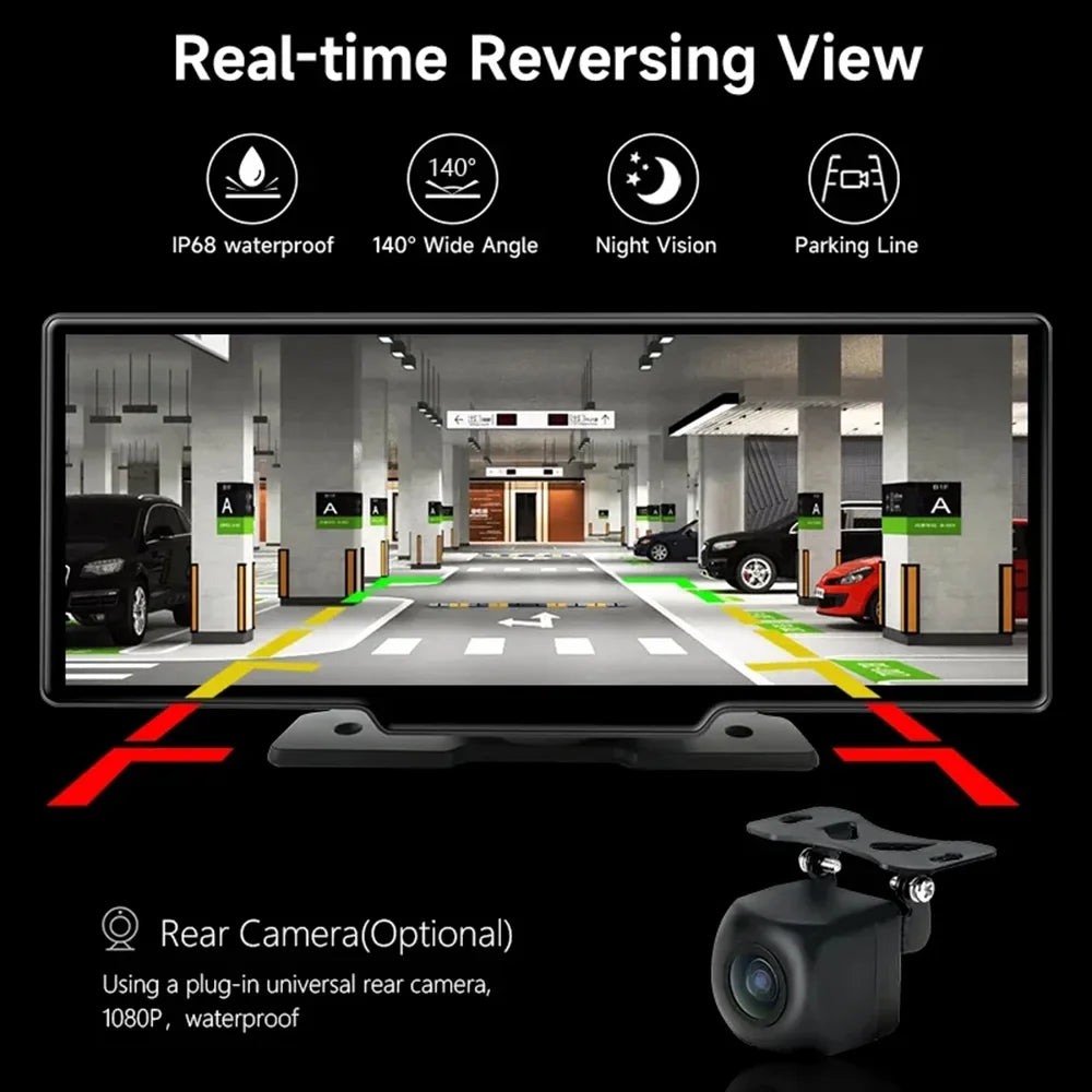 MassLatitudeie 10.26 Inch Dash Cam Rearview Camera Carplay & Android Auto DVR GPS Navigation Video Dashboard Mirror Monitor Car DVRS,Front camera