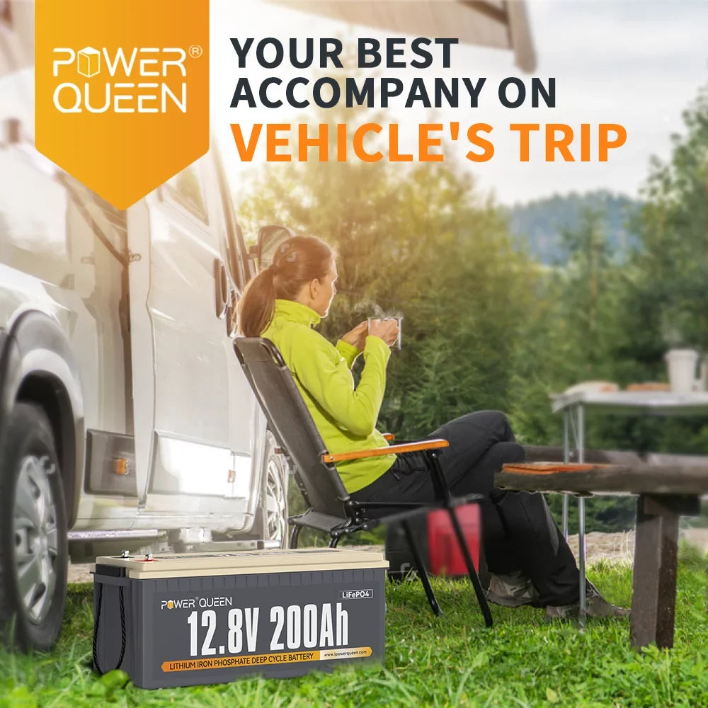 Power Queen 12.8V 200Ah LiFePO4 Battery 2560Wh 4000+ Cycles for Solar RV Camper Off-Grid