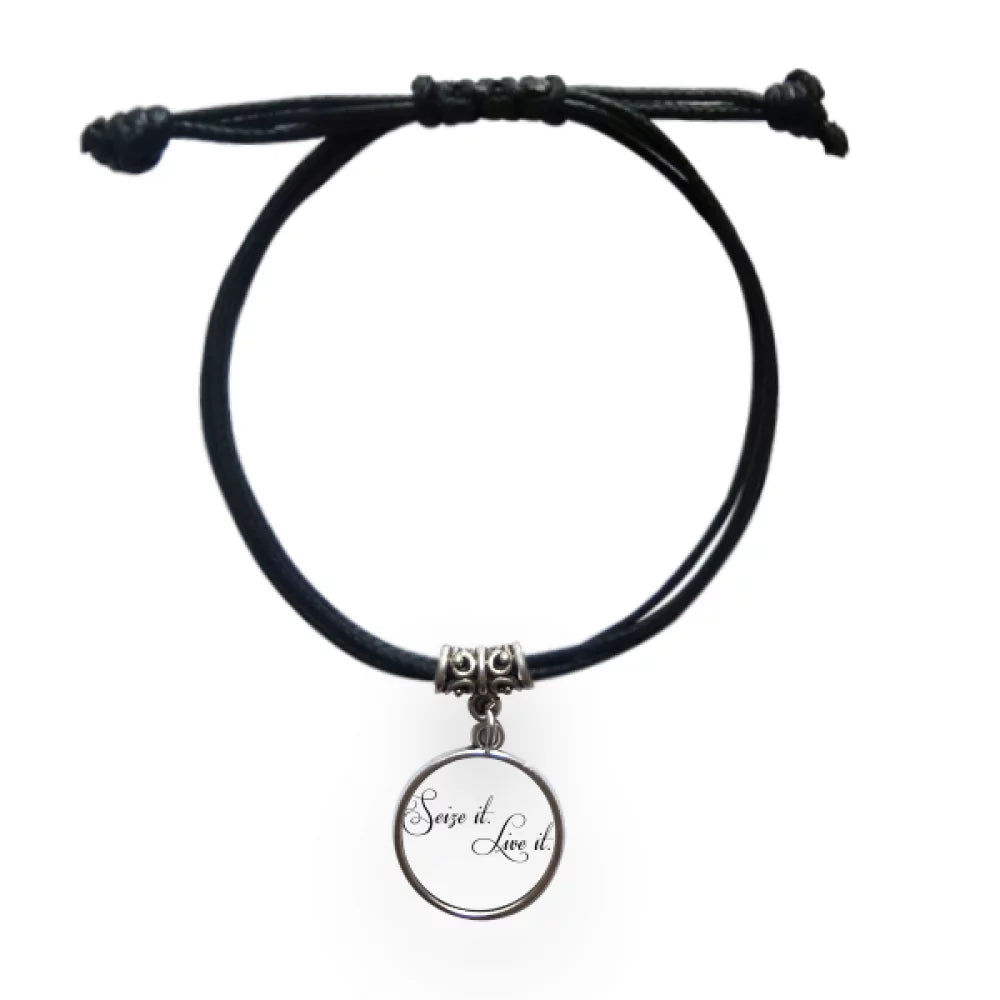 Famous Poetry Quote Seize It Live It Bracelet Leather Rope Wristband Black Jewelry