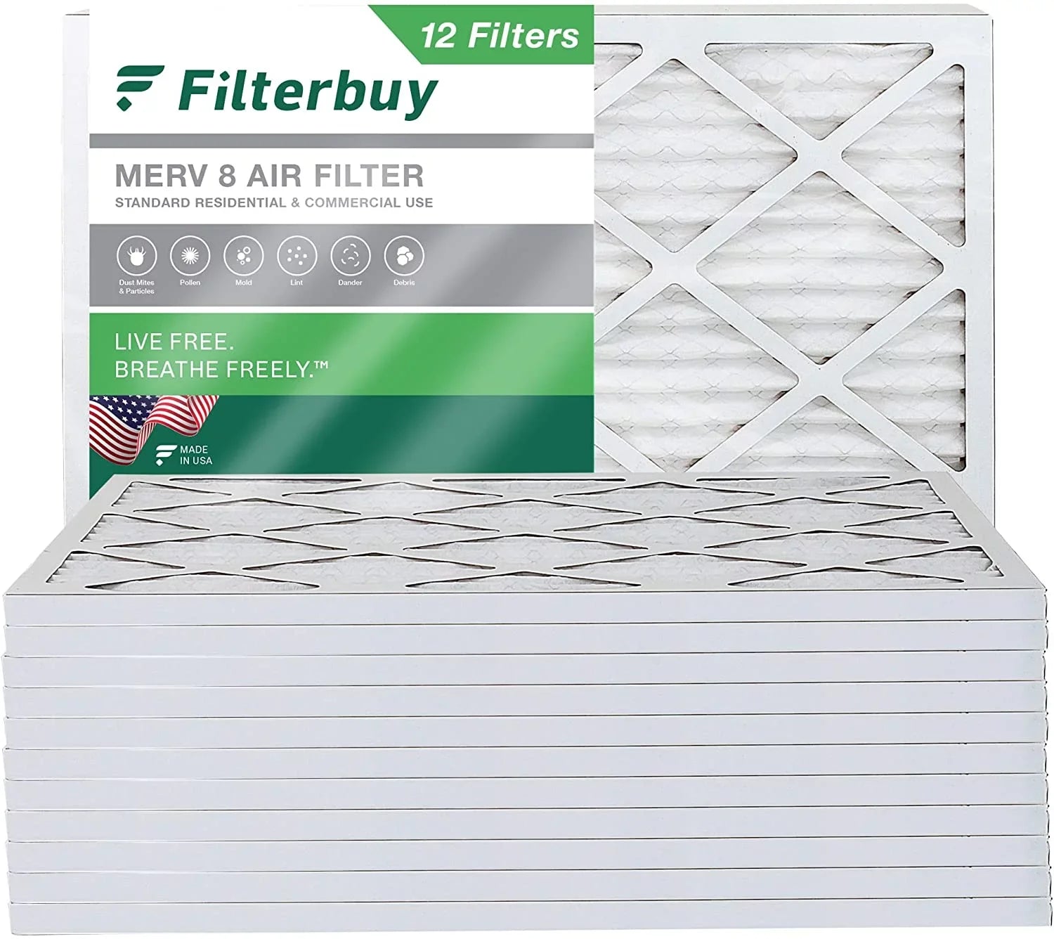 Filterbuy 18x21x1 MERV 8 Pleated HVAC AC Furnace Air Filters (12-Pack)