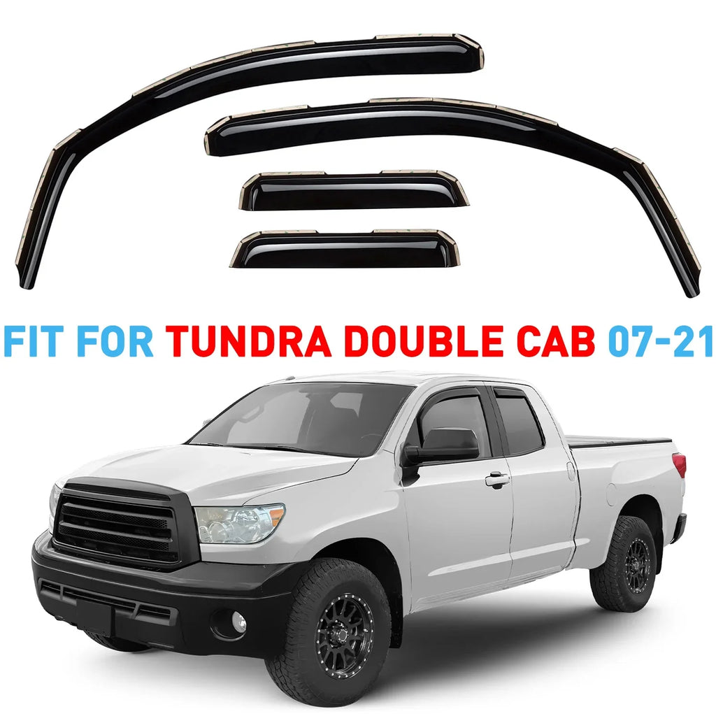 GrandWheel Co Smoke Tinted In-channel Side Window Vent Visor Deflectors Rain Guards Compatible with Toyota Tundra 2007-2021 Double Cab - 4pcs. GW0114