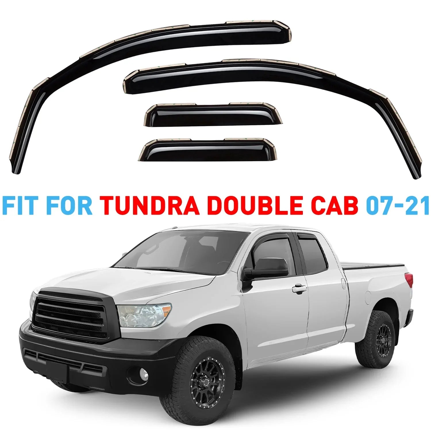 GrandWheel Co Smoke Tinted In-channel Side Window Vent Visor Deflectors Rain Guards Compatible with Toyota Tundra 2007-2021 Double Cab - 4pcs. GW0114