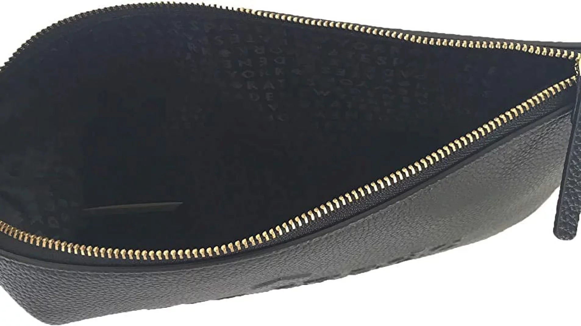 Kate Spade Gia Large Pouch Soft Pebbled Leather Logo Embossed Clutch Bag Black