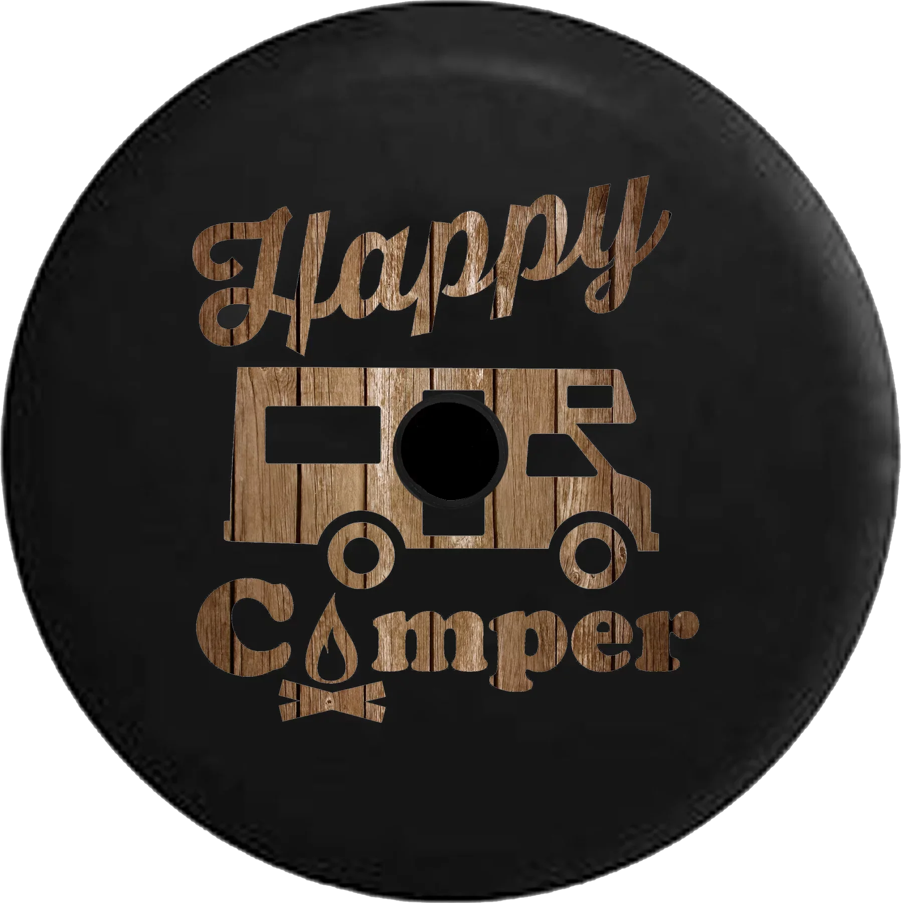 2018 2019 Wrangler JL Backup Camera Happy Camper Campfire RV Distressed Wood Spare Tire Cover for Jeep RV 33 Inch
