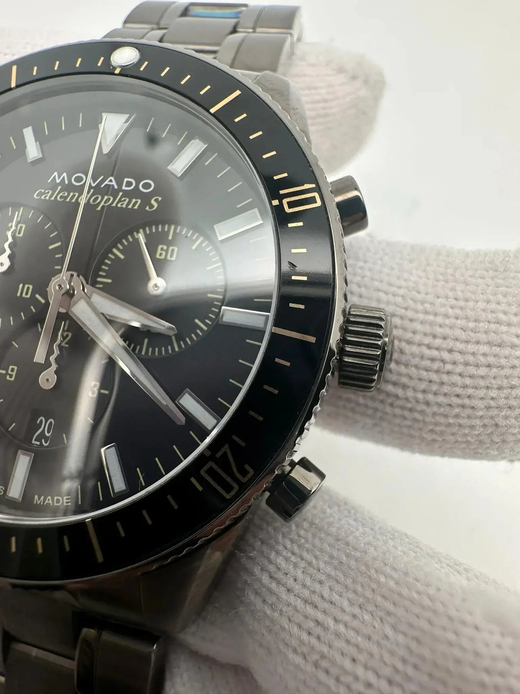 Pre-owned Movado Heritage 42mm Chronograph Steel Quartz Men Watch 3650102 (Good)