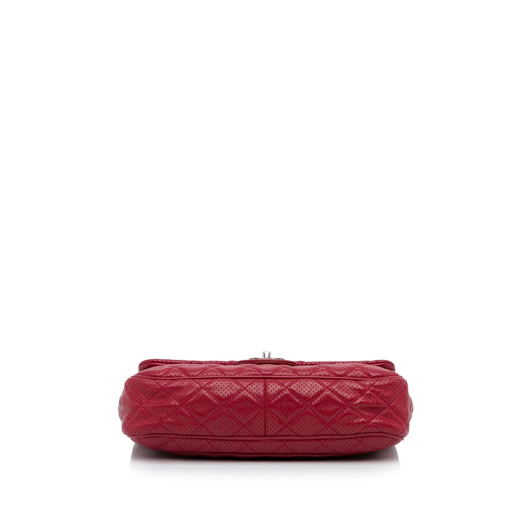 Pre-Owned Authenticated Chanel Jumbo Classic Perforated Lambskin Single Flap Leather Red Shoulder Bag Unisex (Good)