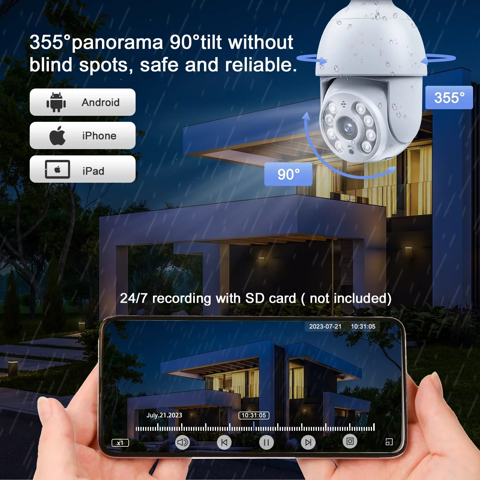 Toguard 2 Packs SC30 2K/4MP WiFi Light Bulb Security Camera Outdoor Indoor PTZ Wireless Dome Surveillance Camera