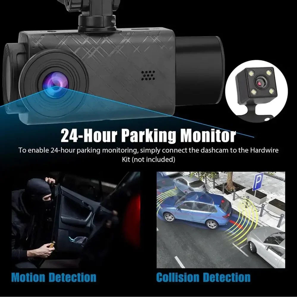3-Camera Dash Cam - 2in Clear Car Rearview Mirror with Multi-Language Car Video Recording - Enhance Auto Safety with Reliable Driving Recorder