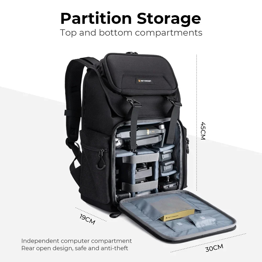 K&F CONCEPT Hard Shell Camera Backpack Waterproof SLR/DSLR Camera Bag 22L Large Capacity Photography Bag with 15.6 Inch Laptop Compartment Rain Cover for Women Men Photographers