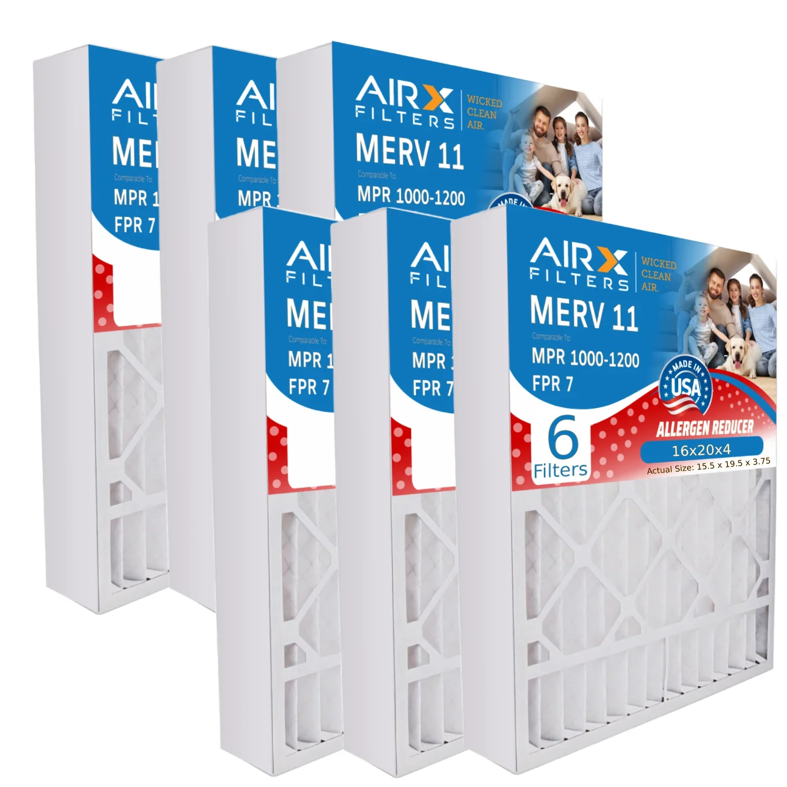 16x20x4 Air Filter MERV 11 Comparable to MPR 1000, MPR 1200 & FPR 7 Compatible with White Rodgers FR1000M-111 Premium USA Made 16x20x4 Furnace Filter 6 Pack MERV 11 by AIRX FILTERS WICKED CLEAN AIR.