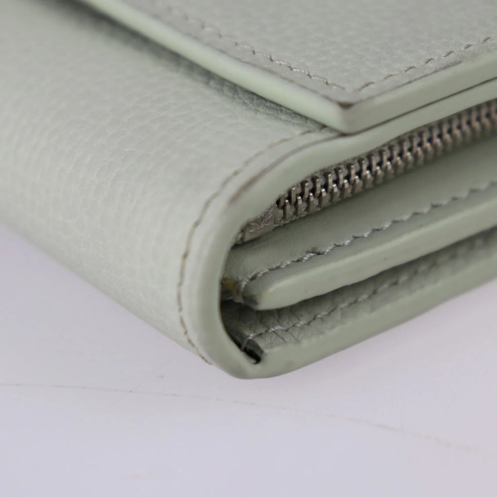 Pre-Owned LOEWE Loewe ANAGRAM COMPACT FLAP WALLET Anagram compact flap wallet folio C821L57X01 leather light green model silver metal fittings L-shaped fastener (Good)