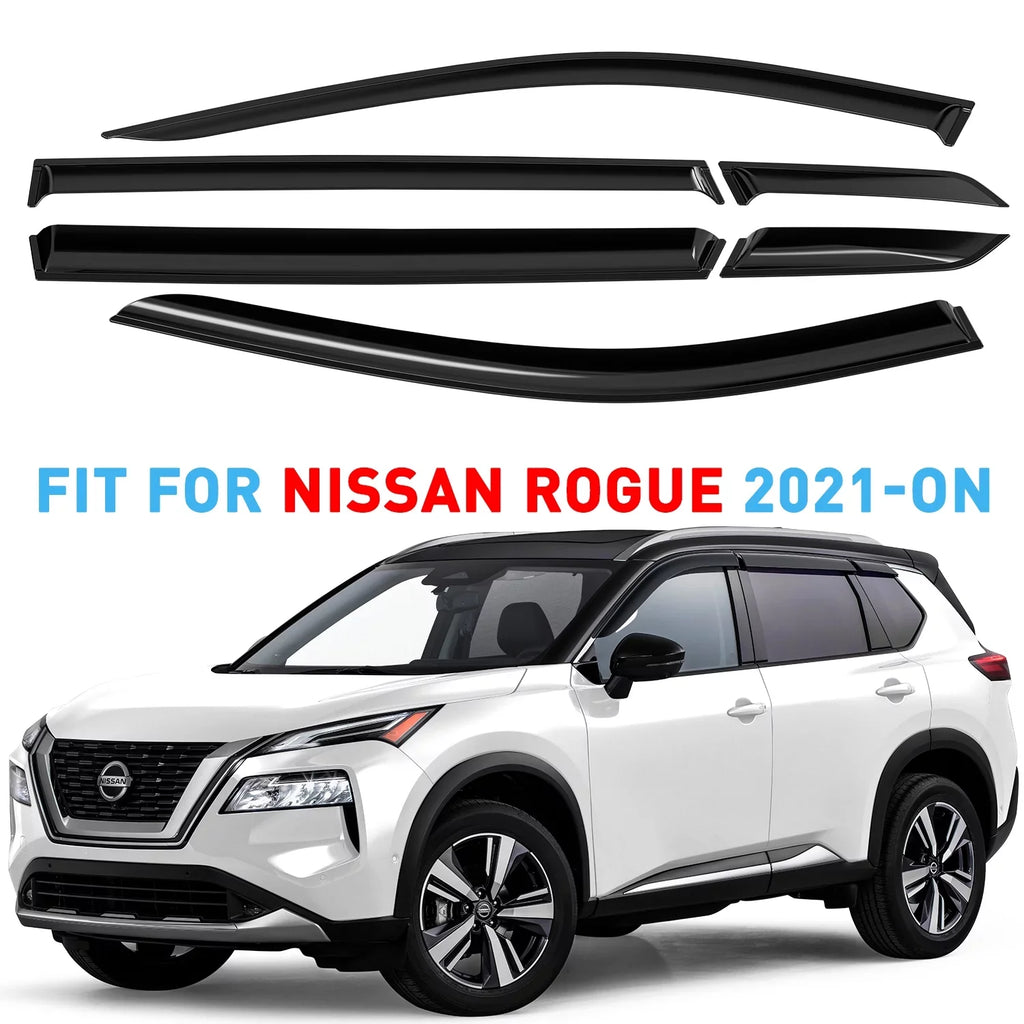 GrandWheel Co Smoke Tinted Tape-On Side Window Vent Visor Deflectors Rain Guards Compatible with Nissan Rogue 2021-2024 - 6pcs. GW0299