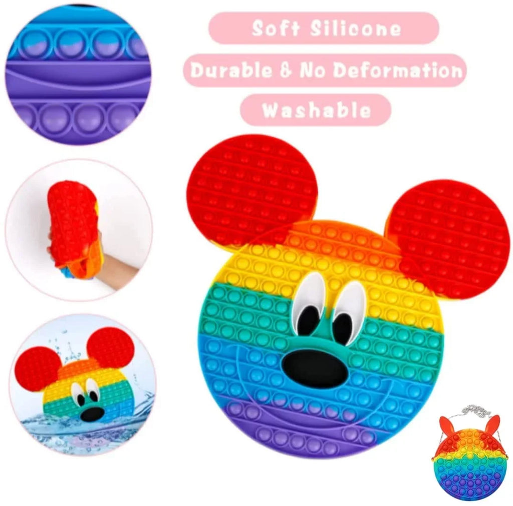 Large Red Rainbow Mouse Popits with Matching Popits Handbag, Perfect Gifts for Women and Teens