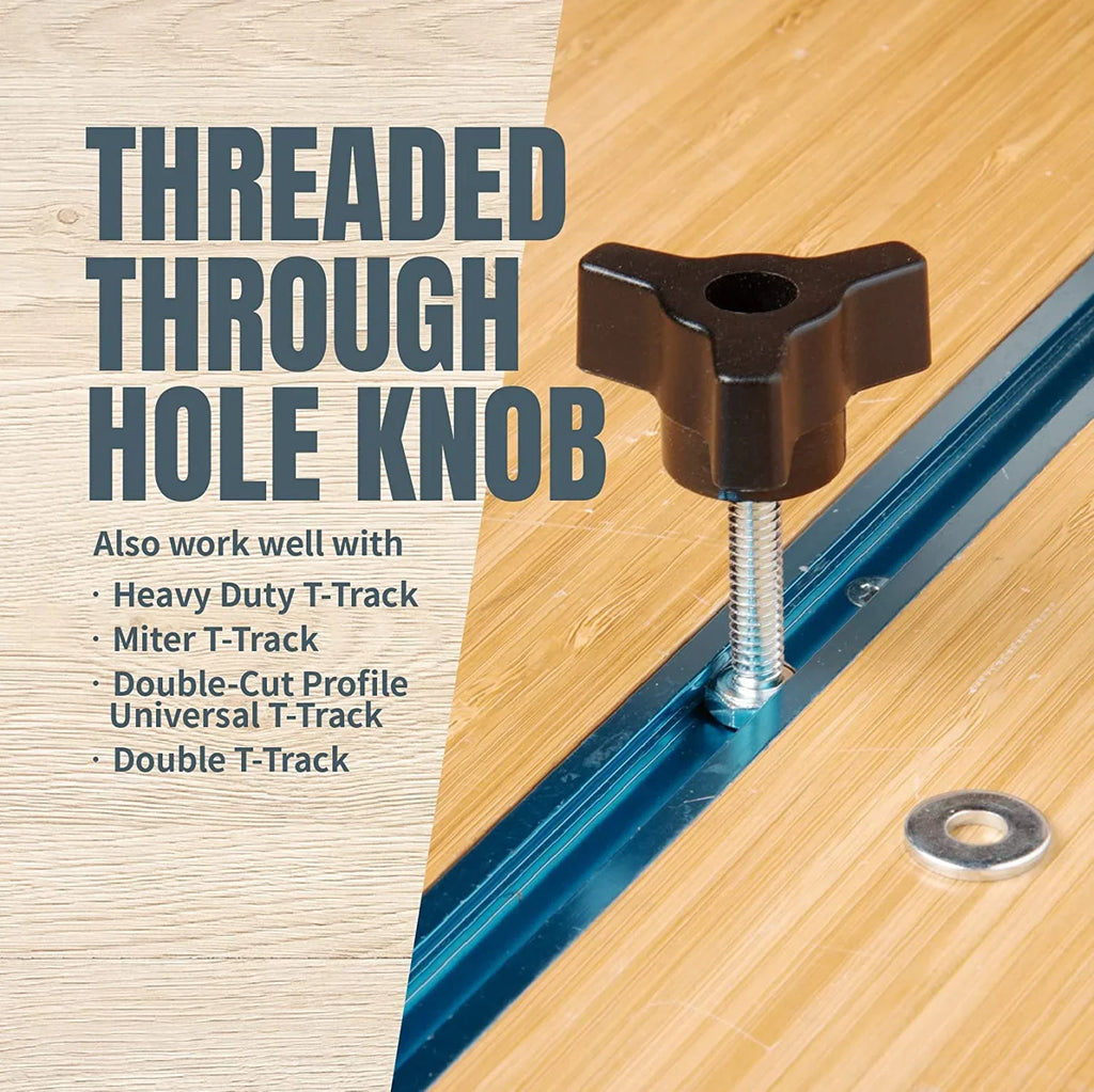 POWERTEC T Track Knob Kit w/Hold Down Clamps, (Set of 10) 1/4-20 x 1-1/2" Hex Bolts and Washers, 2x5-1/2" L Hold Down Clamps, T Track Kit, T Track Accessories for Woodworking Jigs and Fixtures (71846)
