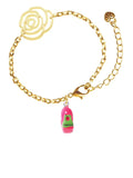 Delight Jewelry Resin Hot Pink Love Snail Gold-tone Flower Link Chain Bracelet, 6.75"+2" Extender