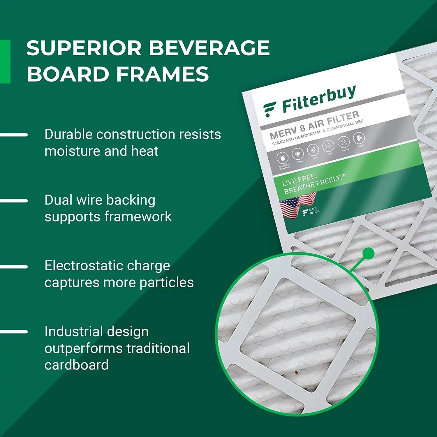 Filterbuy 16x25x2 MERV 8 Pleated HVAC AC Furnace Air Filters (5-Pack)