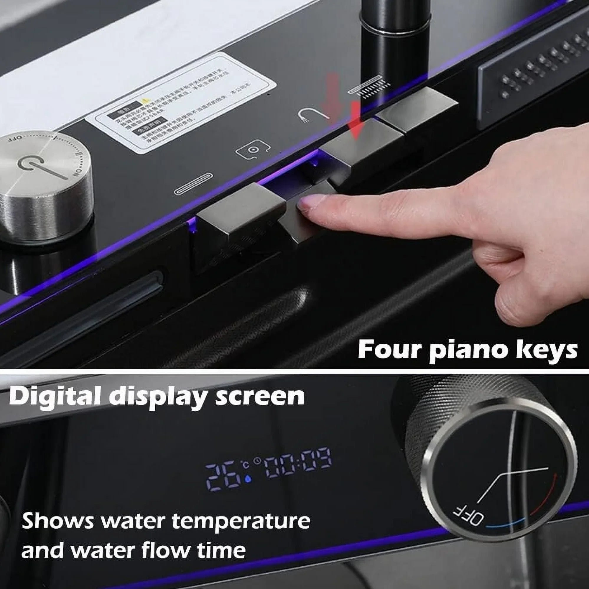 Nano Black Flying Rain Waterfall Sink Household SinkIntegrated Sink with Pull-Out Tap Set 29.5 INCH