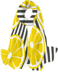 Hyjoy Fresh Lemons On Stripes Long Silk Neck Scarf Lightweight Shawl Wrap Scarves for Women Girls