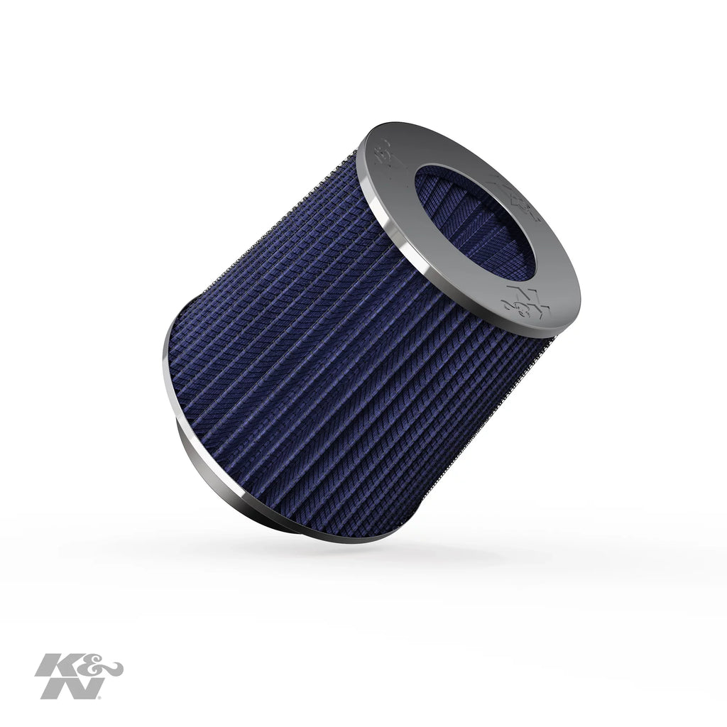 K&N RG-1001BL Universal Clamp-On Air Filter: Round Tapered; 3 in/3.5 in/4 in (102 mm/89 mm/76 mm) Flange ID; 5.5 in (140 mm) Height; 6 in (152 mm) Base; 4.75 in (121 mm) Top