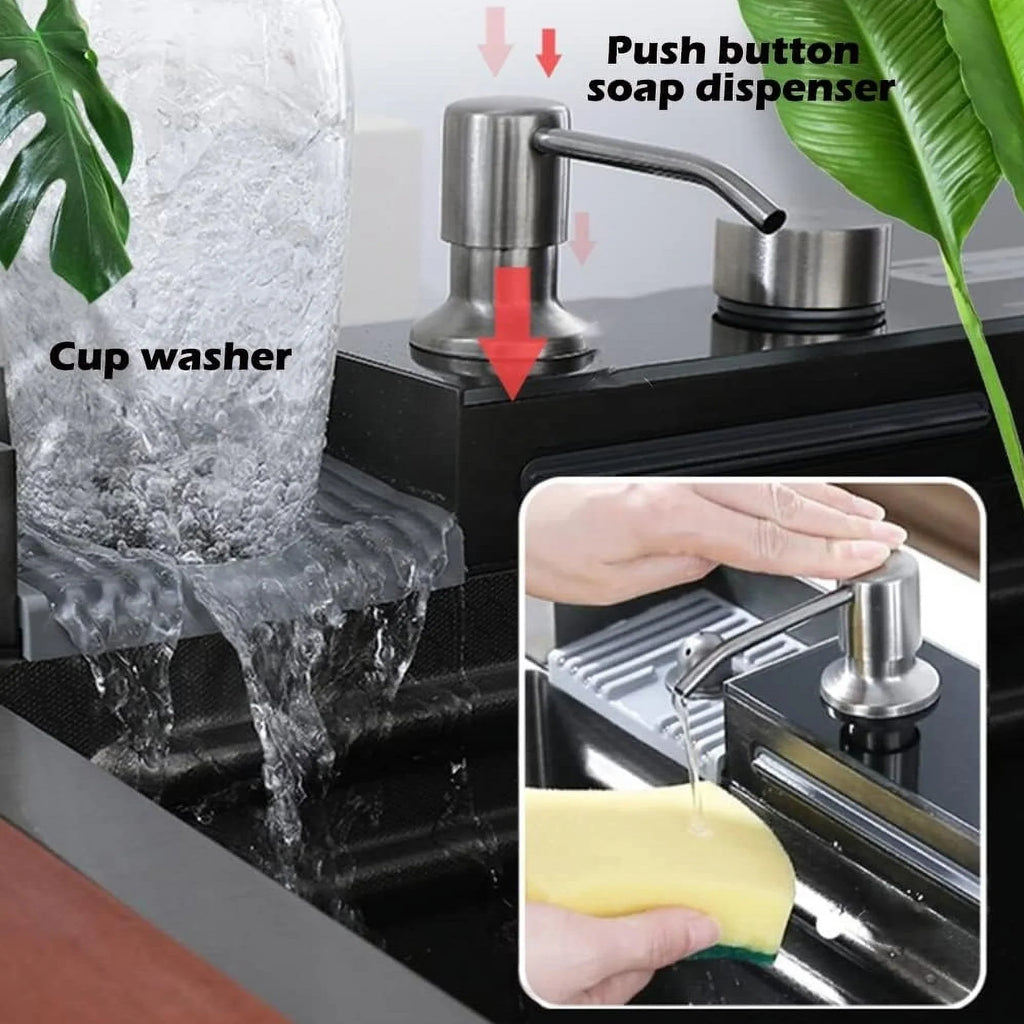 Nano Black Flying Rain Waterfall Sink Household SinkIntegrated Sink with Pull-Out Tap Set 29.5 INCH