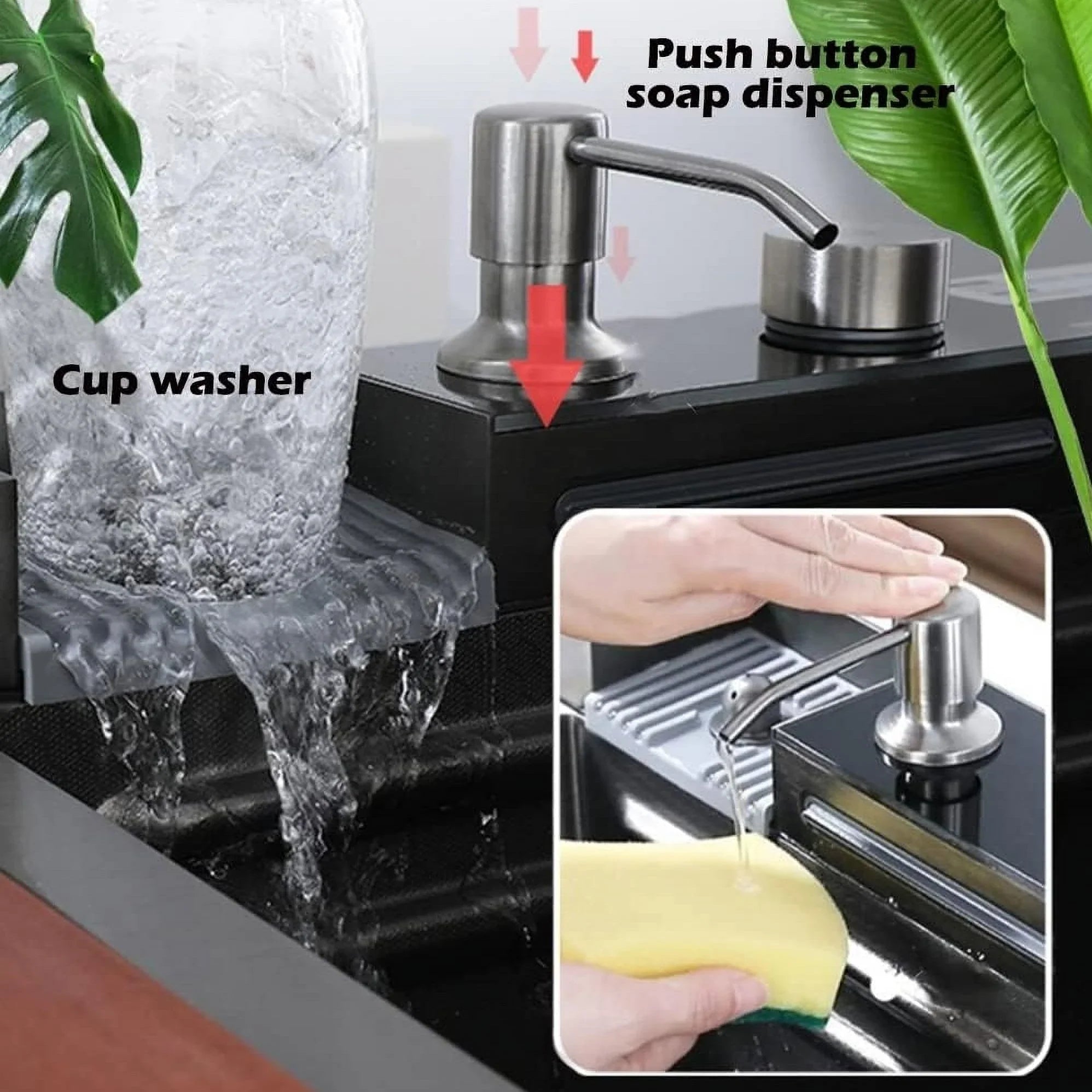 Nano Black Flying Rain Waterfall Sink Household SinkIntegrated Sink with Pull-Out Tap Set 29.5 INCH
