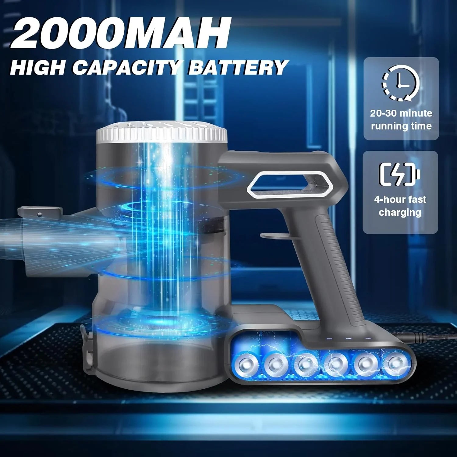 Household Cordless Vacuum Cleaner, 4 in1 Cordless Stick Vacuum Cleaner with 22000Pa Suction, 2.0Ah Battery Max 35Mins Runtime, Lightweight Quiet Vacuum for Hardwood Floor Carpet Pet Hair