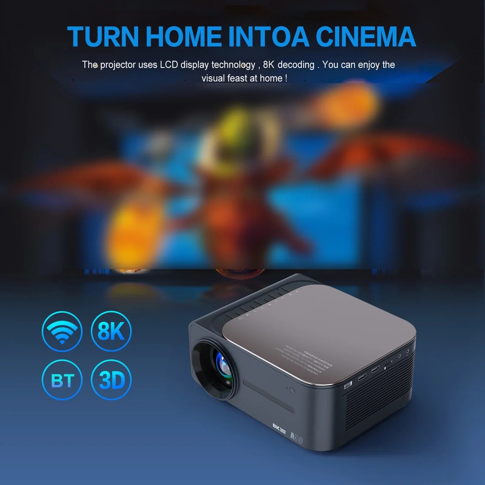 moobody Projector 8K HDR Ultra Clear 2.4G+5G WiFi BT5.0 Keystone Correction Android 9 80,inch Large Screen AI Intelligent Voice Control