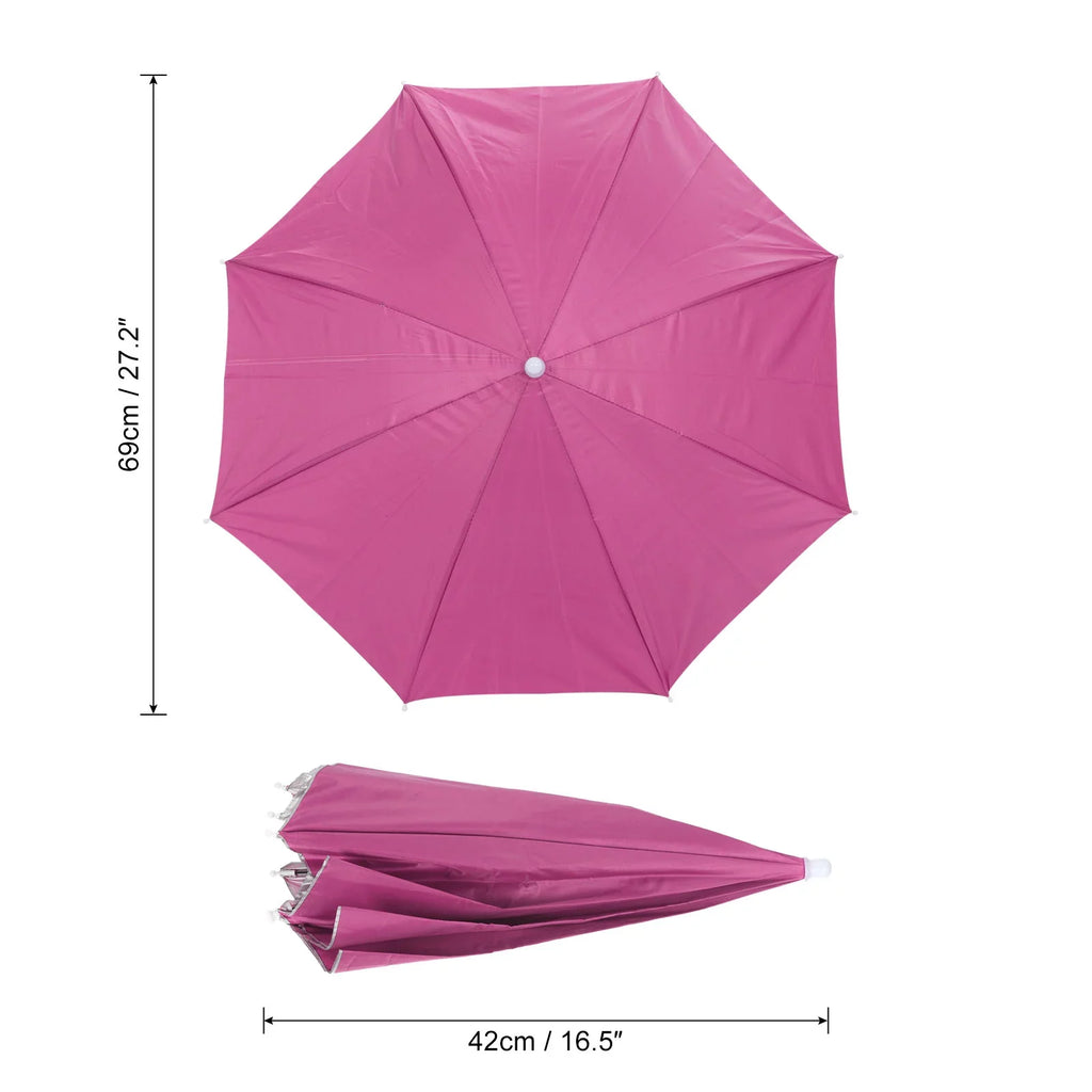 Uxcell OD 27.2" Umbrella Hat Set, 3Pcs Oxford Fabric Folding Single Layer Sun Rain Cap with Head Strip, Purple Blue Red