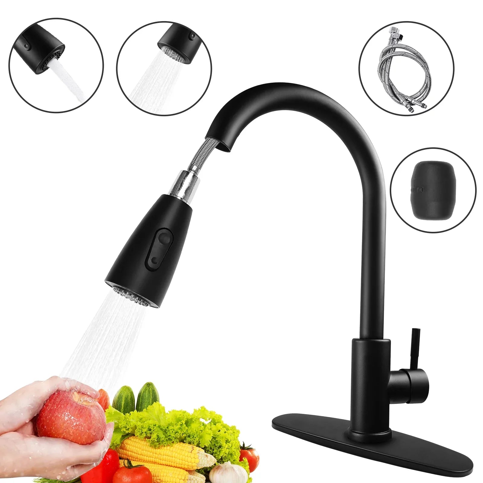 Kitchen Faucet with Pull Down Sprayer, High Arc Single Handle Kitchen Sink Faucet with Deck PLatitudee, Commercial Modern Stainless Steel Kitchen Faucets for Kitchen, RV, Bar, Silver