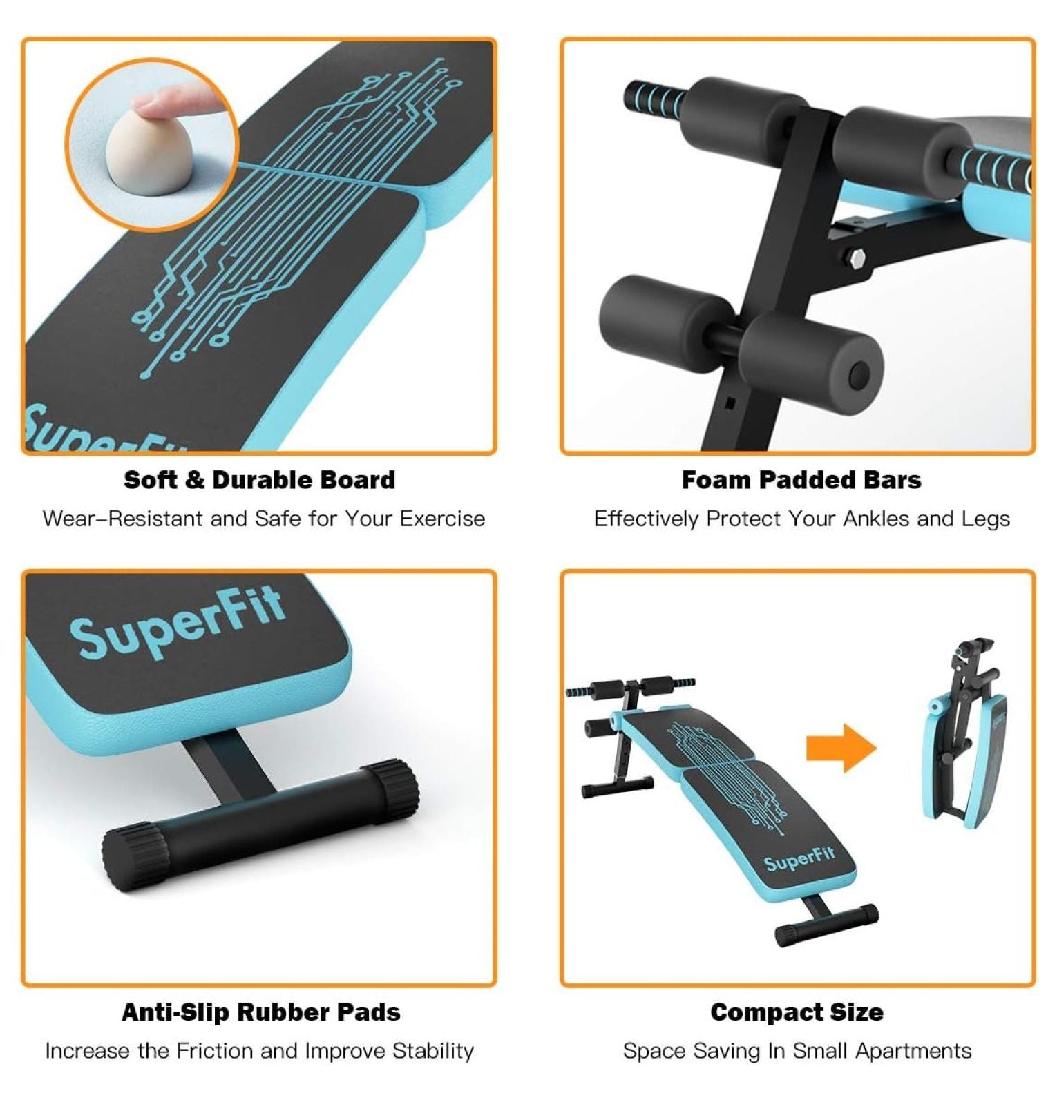 Sit Up Bench for , Sit-up Bench for Ab Workout Equipment with 3 Adjustable Height Settings for Home Gym, Reverse Handle