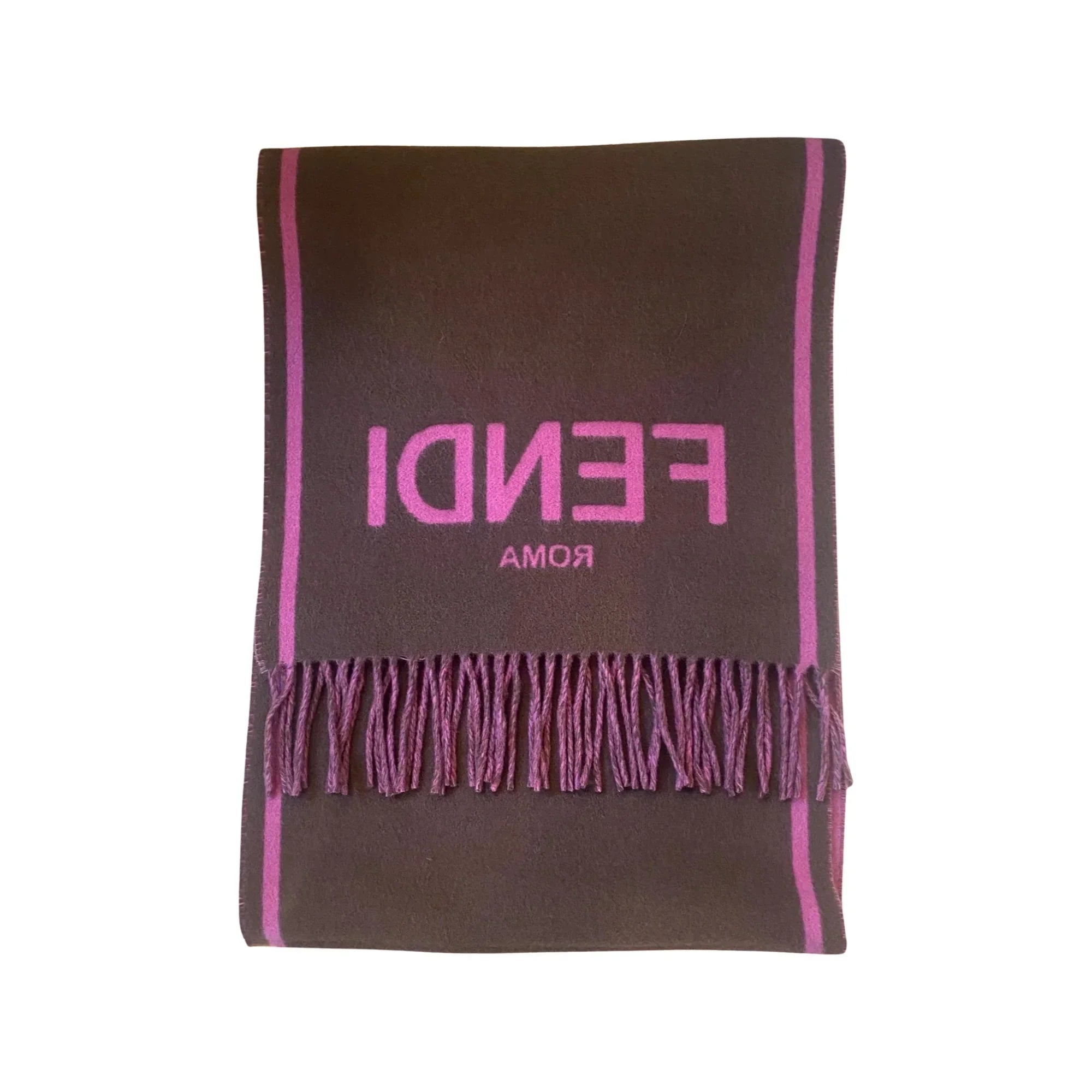 Fendi Roma Cashmere Scarf Purple Grey Logo FXT322
