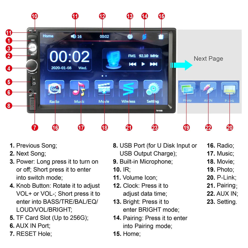 New 7" Car MP5 Radio, iMounTEK HD Touch Screen Car Multimedia Player, FM AUX USB TF Input, with Backup Camera