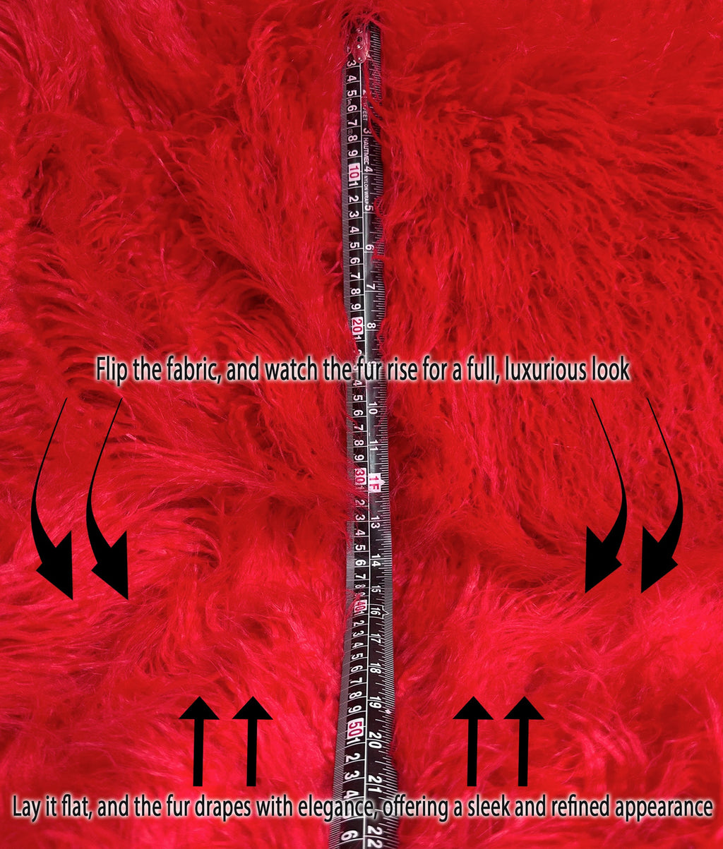 Faux Fake CURLY Yak FUR 3.5" LONG Pile Japanese Fire Retardant Yarn 2.3oz Per Yard / Craft, Sewing Cosplay 58" Wide Sold by Continuous Yard (Fire Red)