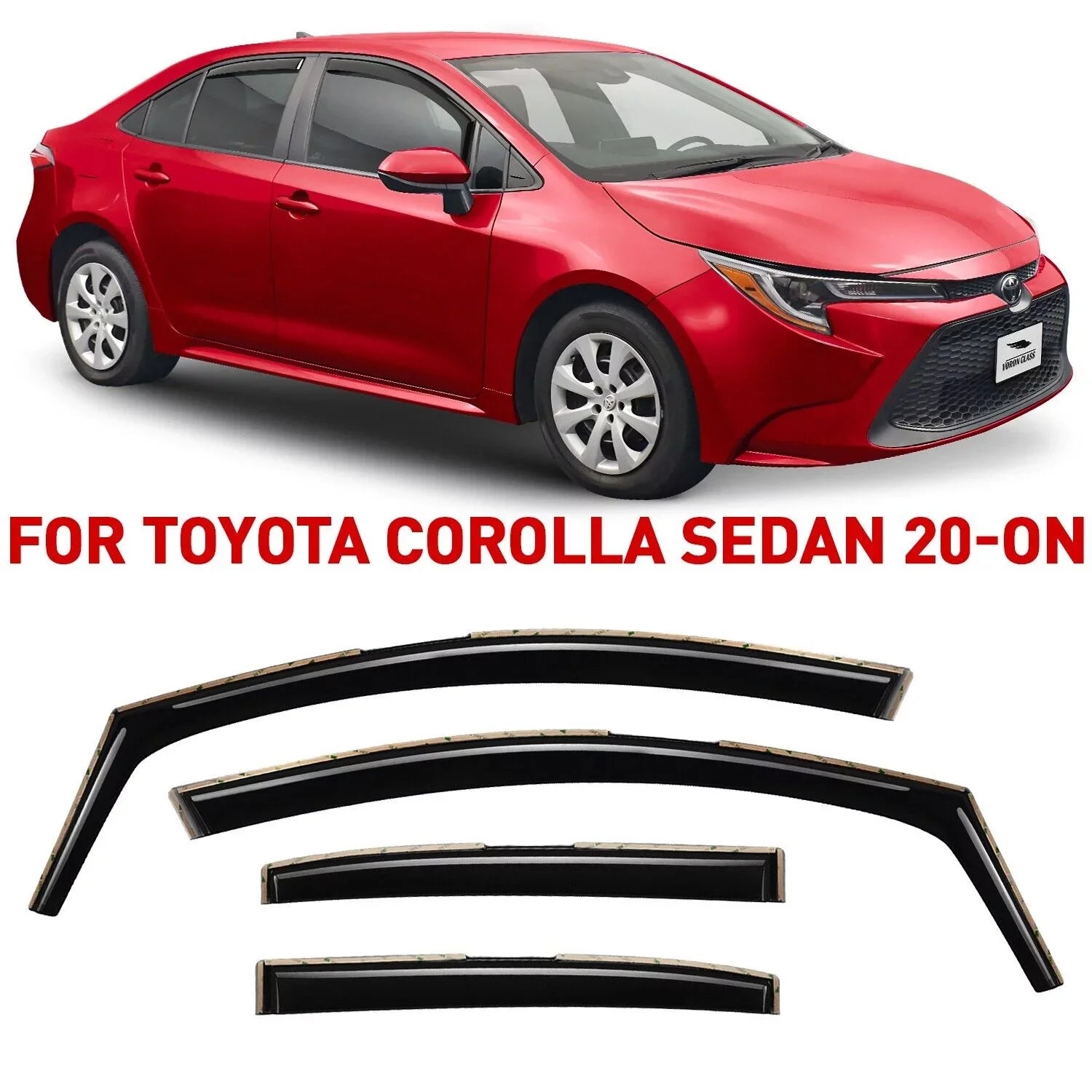 Voron Glass in-Channel Extra Durable Rain Guards for Toyota Corolla 2020-2024 Sedan, Window Deflectors, Vent Window Visors, 4 Pieces - 200521