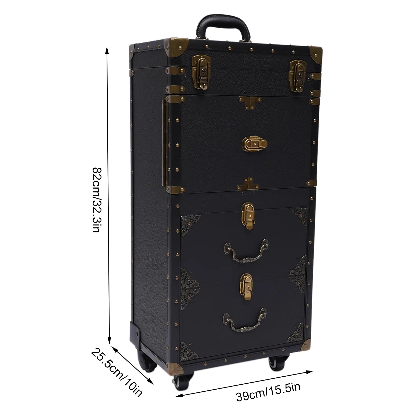 Miumaeov Rolling Lockable Makeup Train Case, Hairdressing Trolley Stylist Beauty Salon Cosmetic Luggage, Travel Organizer Tool Box with Hair Dryer Holder