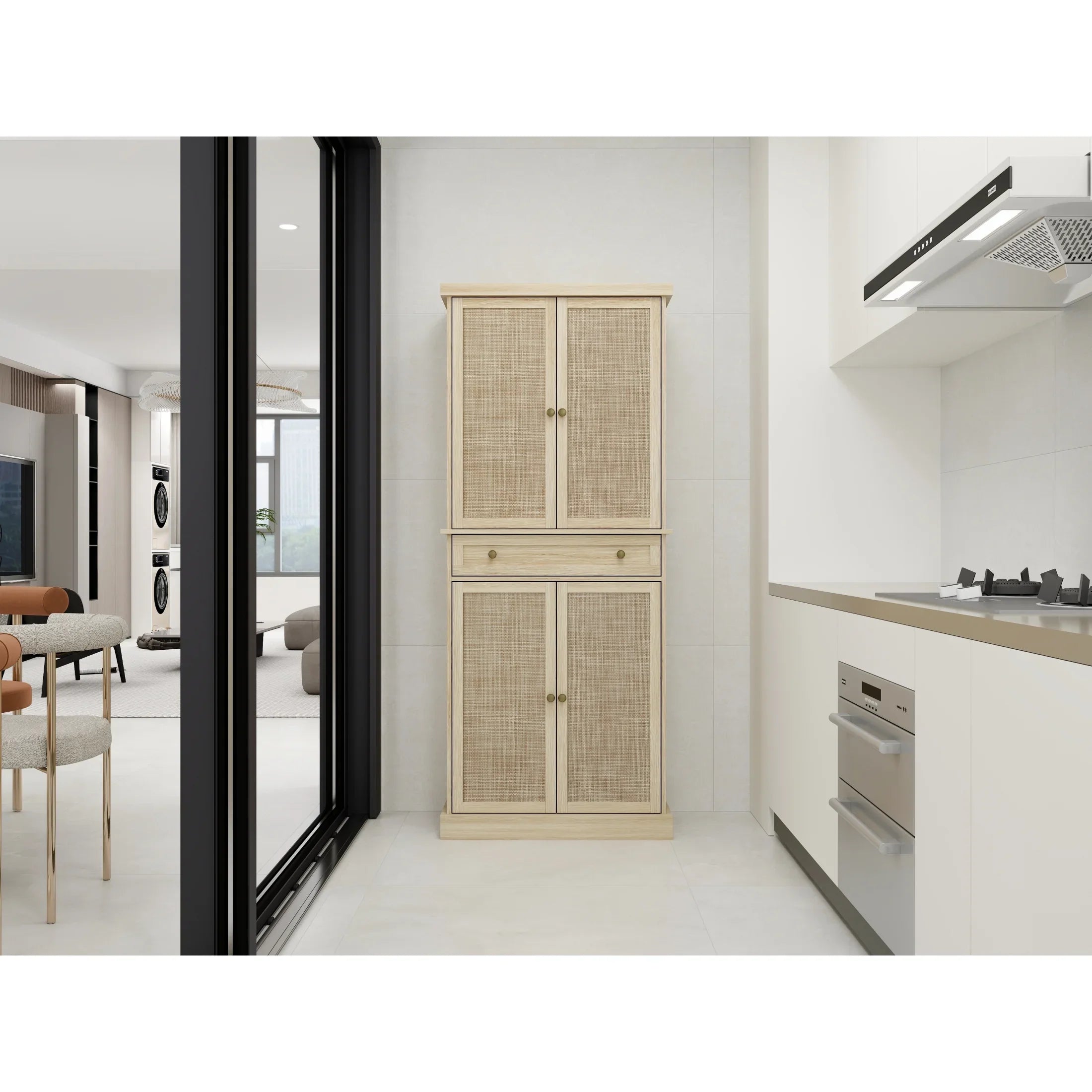 4 Door Cabinet with 1 Drawer, with 4 Adjustable Inner Shelves, Storage Cabinet