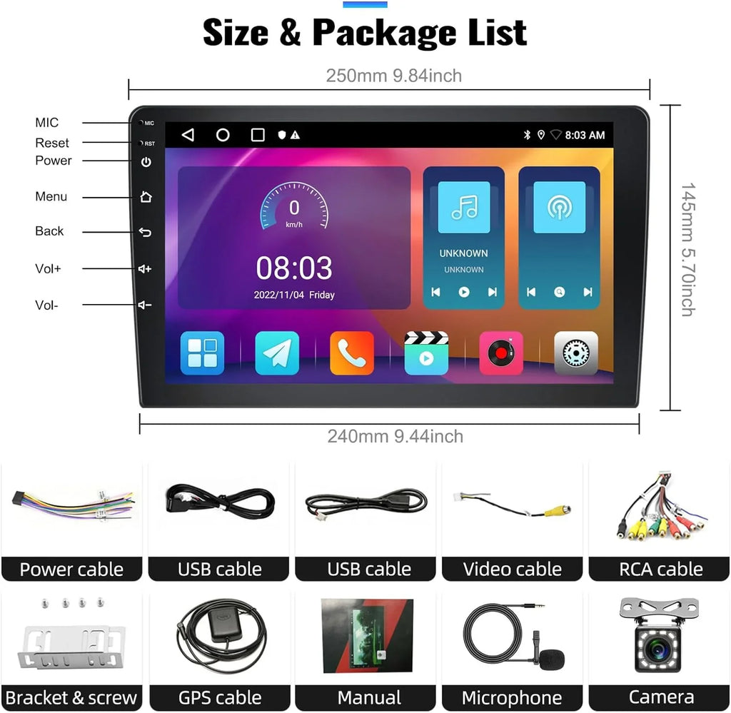 1G+32G Android Single Din Car Stereo with GPS Navigation Rimoody 10.1'' Touch Screen Car Radio with Bluetooth WiFi FM Mirror Link USB Head Unit + Backup Camera