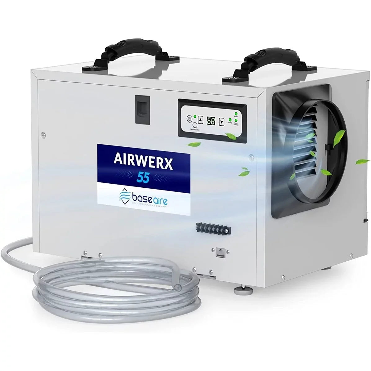 Refine Air Treatment BaseAire 113 Pint Commercial Dehumidifier with Drain Hose for Crawl Spaces, Basements, Auto Defrost, Memory Starting