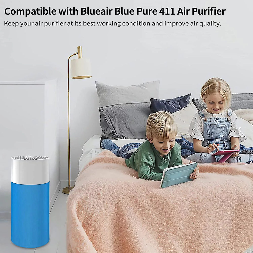 KEEPOW 411 Replacement Filter for Blueair Blue Pure Air Purifier 411, Including 2PCS Particle Carbon Filter and 2PCS Blue Fabric Pre-filter