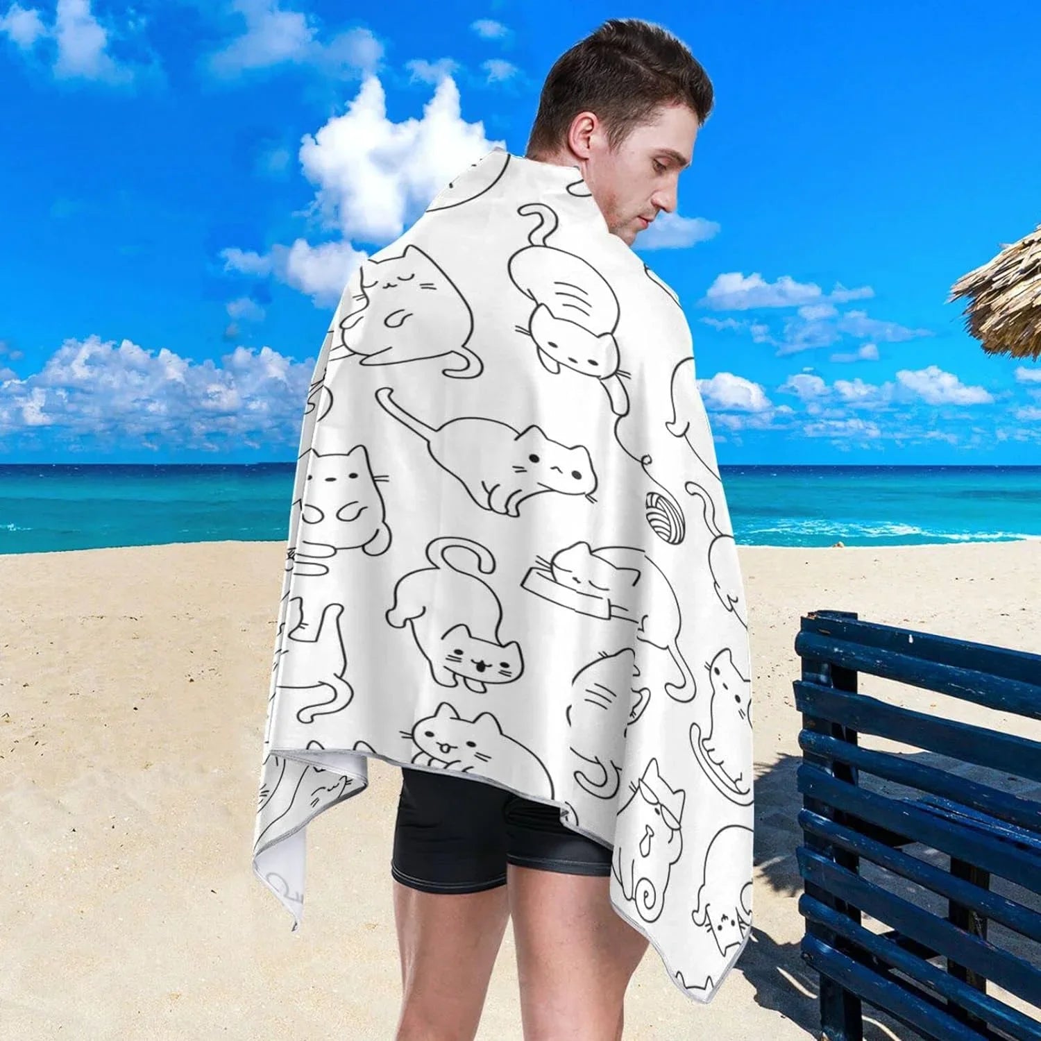 Bestwell Funny Cartoon Cat Beach Towel - Super Absorbent Oversized Travel Towels - Lightweight Compact Quick Dry Towel for Swimming Camping Holiday（191）