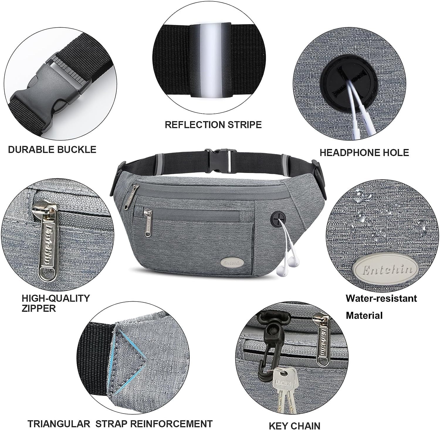 Entchin Fanny Pack for Women Men with 4-Zipper Pockets, premium fashion Waist Pack Crossbody Bum Bags for Hiking, Running, Travel, Cycling and Casual