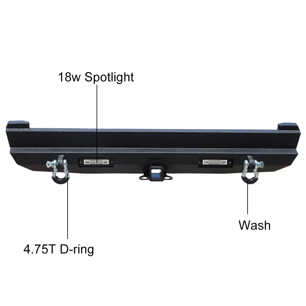 Vijay Steel XJ Rear Bumper with Lights Fits 1984-2001 Jeep Cherokee XJ