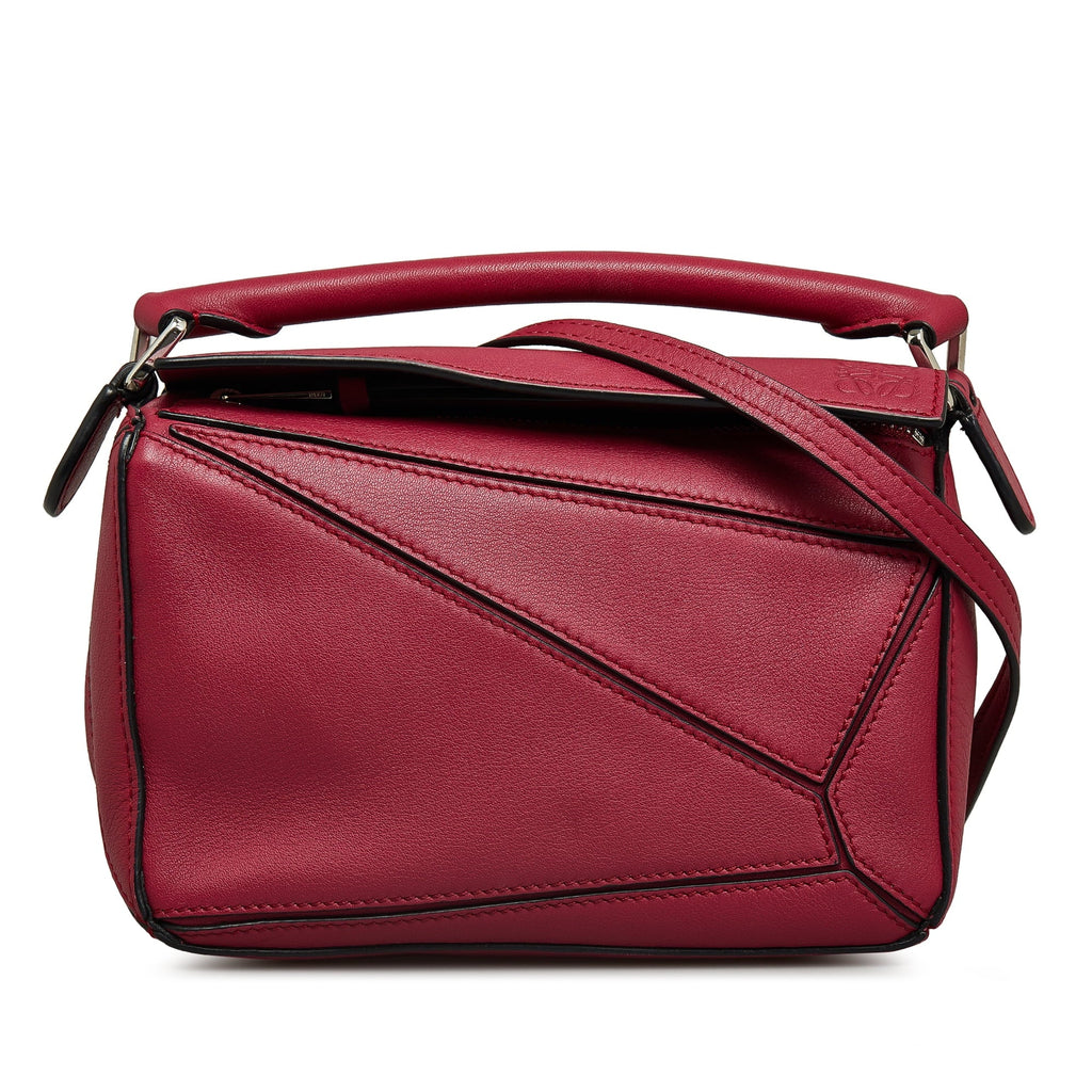 Pre-Owned Authenticated LOEWE Mini Puzzle Satchel Calf Leather Red Unisex (Good)